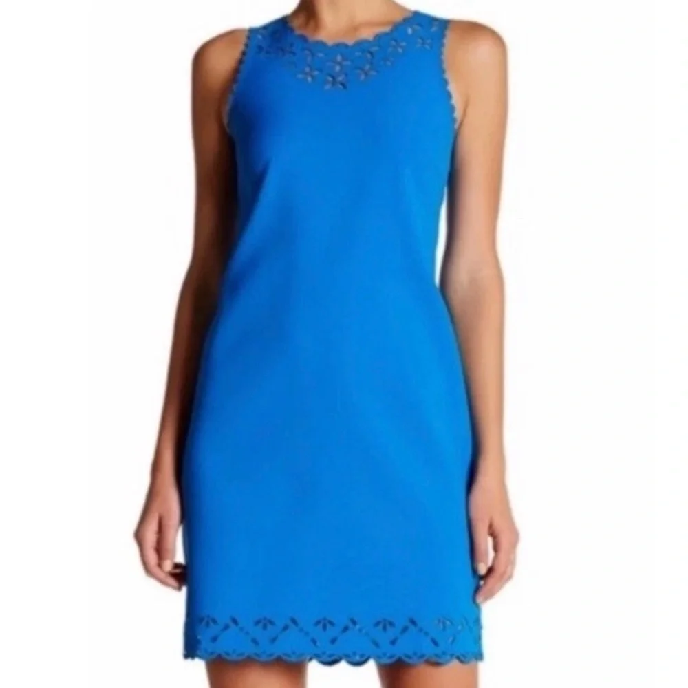 J. Crew Laser Cut Floral Shift Dress, Blue, Women Size 16